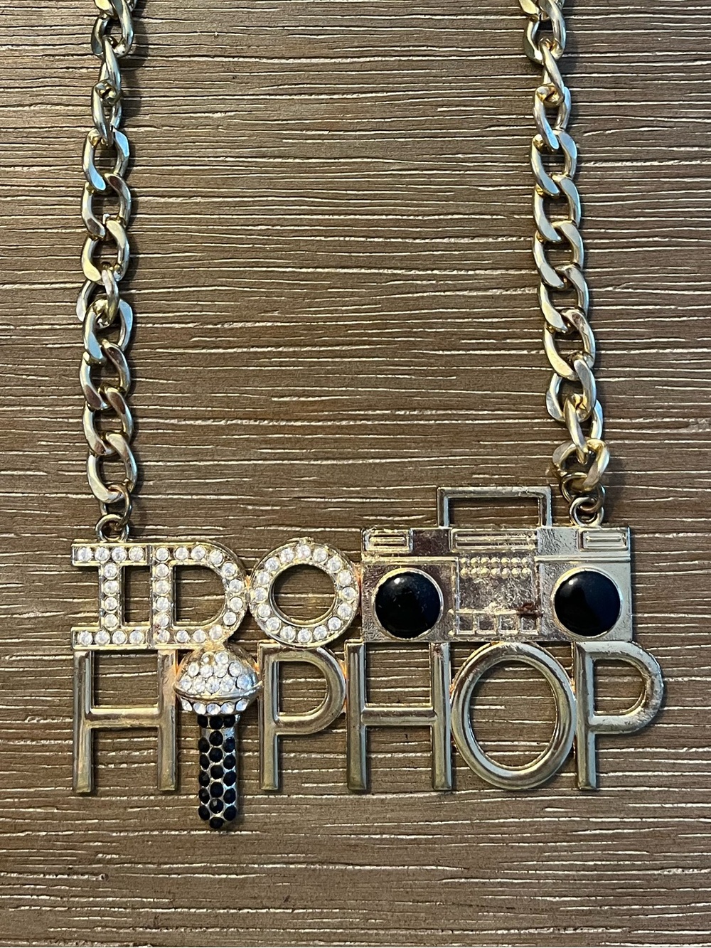 Do HipHop? Must HaveGold-Tone Logo Pendant Necklace with Black and Bling Accents